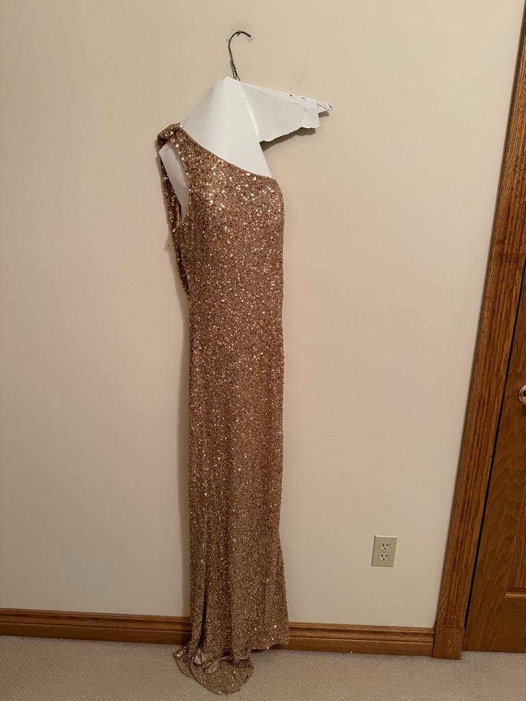 Camille La Vie Rose Gold Sequin One-Shoulder Backless Gown